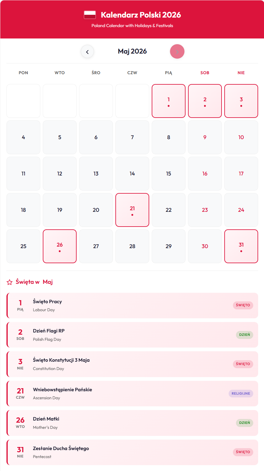 móc 2026 Kalendarz móc 2026 Kalendarz